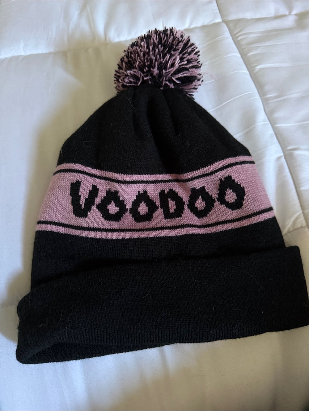 Voodoo Knit Pom Beanie - Black & Light Pink